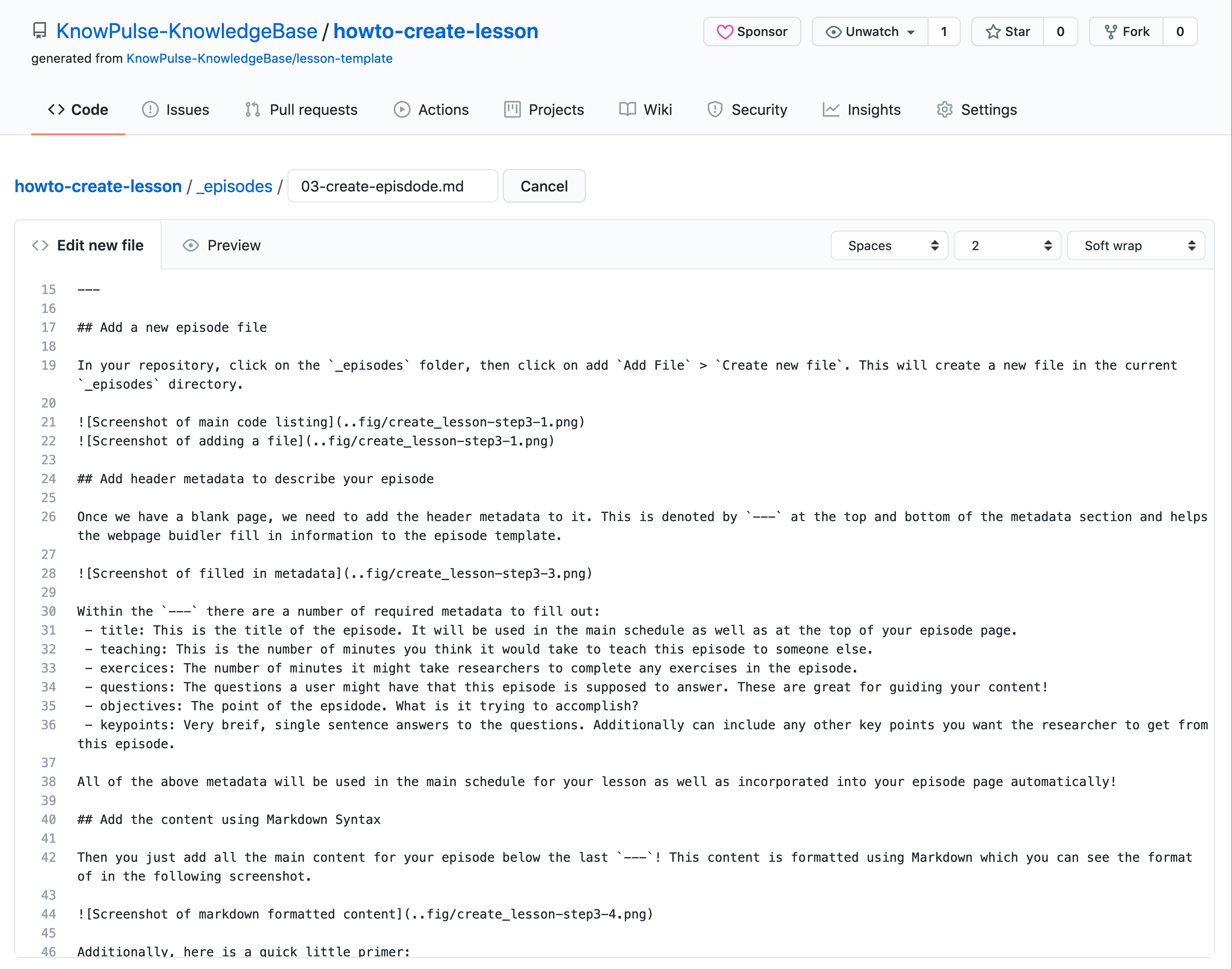 Screenshot of markdown formatted content